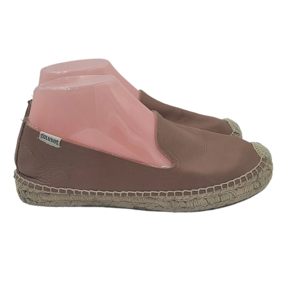 SOLUDOS Platform Camel Tan Leather Smoking Espadrille Slipper Size 8